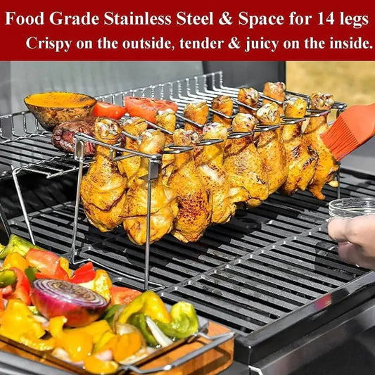Metal Chicken Drumstick Rack, Multi Grid Chicken Leg Grill Rack, Dishwasher Safe Non Stick Barbecue Rack, Barbecue Utensils for Camping