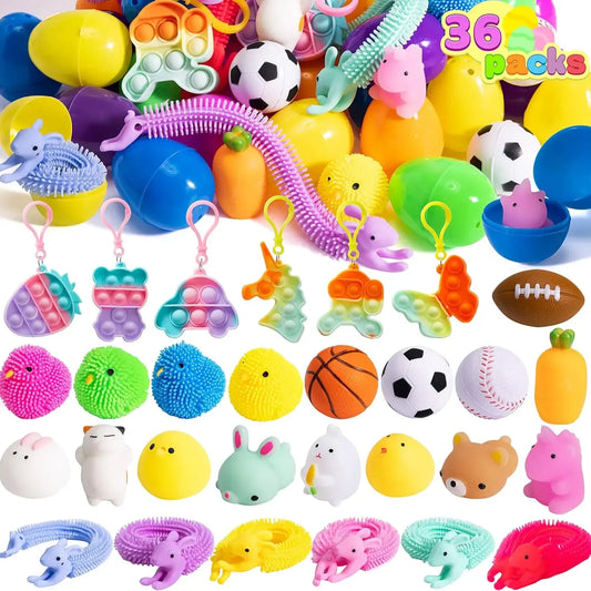 Easter Egg Hunt Set - Prefilled Eggs with Toys & Stickers (36-200 Pcs) | Kids Party Favors, Basket Stuffers & Classroom Prizes