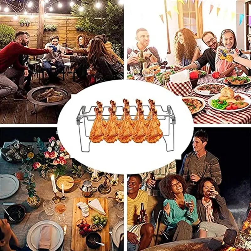 Metal Chicken Drumstick Rack, Multi Grid Chicken Leg Grill Rack, Dishwasher Safe Non Stick Barbecue Rack, Barbecue Utensils for Camping