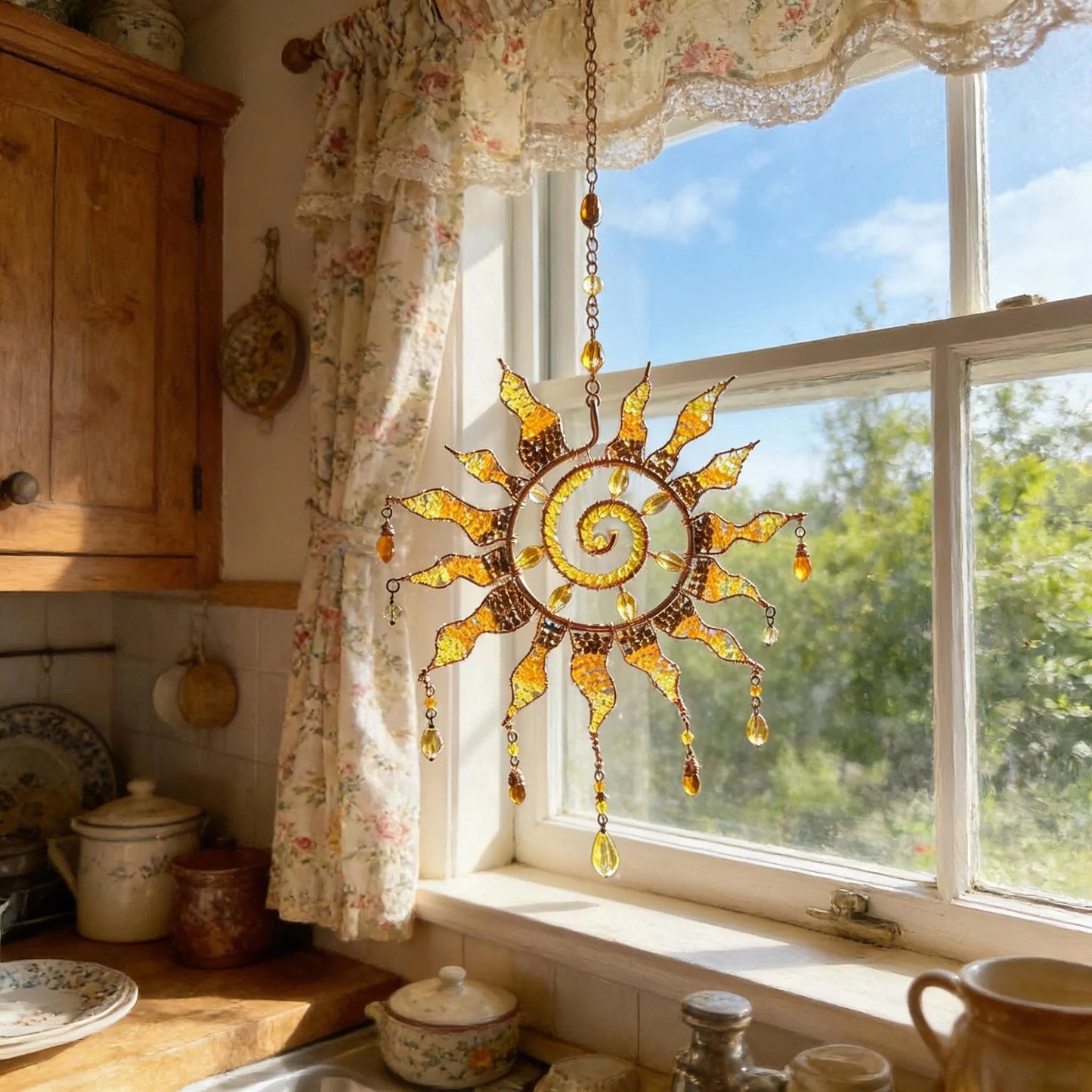 🔥Last Day 49% OFF - 🌞Handmade Sun Spiral Suncatcher – Boho Hanging Light Decor for Window & Home💕